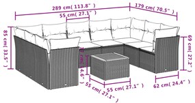 10 pcs conjunto sofás de jardim c/ almofadões vime PE preto