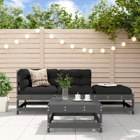 vidaXL 4 pcs conjunto lounge jardim c/ almofadões madeira maciça cinza