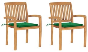 vidaXL Cadeiras de jardim c/ almofadões verdes 2 pcs teca maciça