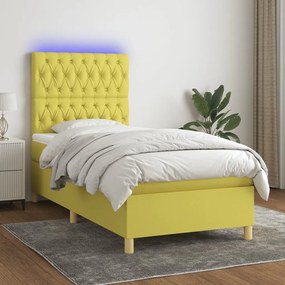 vidaXL Cama box spring c/ colchão e LED 90x190 cm tecido verde