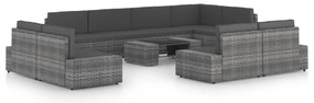 10 pcs conjunto lounge de jardim c/ almofadões vime PE cinzento