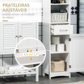 Coluna para Casa de Banho com 1 Gaveta 1 Porta 3 Prateleiras Abertas e Prateleira Interior Ajustável Móvel Auxiliar de Armazenamento para Sala de Esta