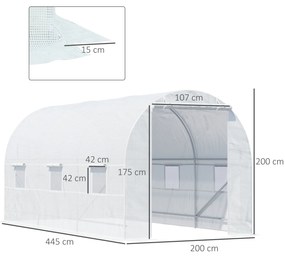 Estufa tipo Túnel 445x200x200 cm Estufa de Jardim com Porta Enrolável