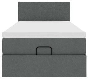 Cama otomana com colchão &amp; LEDs 90x200cm tecido cinzento escuro