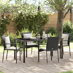vidaXL Conjunto de Jantar para Jardim de 5 Peças com Almofadas Preto Rattan Sintético