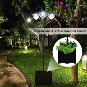 Candeeiro Solar de Jardim com Floreira – 60x55x189 cm – Preto – Luzes