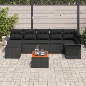 Conjunto de Sofá de Jardim vidaXL com 8 Peças e Almofadas Preto Rattan