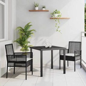 vidaXL Conjunto de Jantar de Jardim de 3 Peças com Almofadas Preto Poliéster Vime