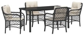Conjunto de Jantar de Jardim com 5 Peças da e Almofadas Pretas em Ratt
