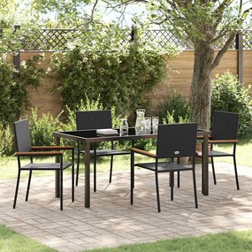 vidaXL Conjunto de Jantar de 5 Peças Preto Poly Rattan