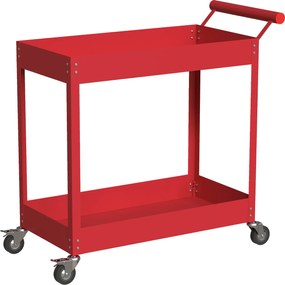 DURHAND Carrinho de oficina servante de oficina a 2 níveis, alça lateral e rodas traváveis, 84,5x38x84 cm, vermelho | Aosom Portugal