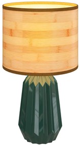 Candeeiro de Mesa com Base de Cerâmica e Ecrã de Linho Estilo Retro com Interruptor E27 40W Verde e Madeira