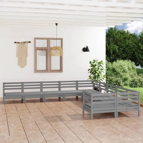 vidaXL 10 pcs conjunto lounge de jardim pinho maciço cinzento