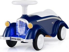 Andarilho carro clássico deslizante com volante, buzina, luz LED e espaço de armazenamento sob o assento para crianças de 19 a 36 meses, azul escuro