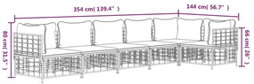 6 pcs conjunto lounge de jardim c/ almofadões vime PE antracite