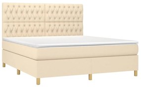 Cama box spring c/ colchão e LED 180x200 cm tecido cor creme