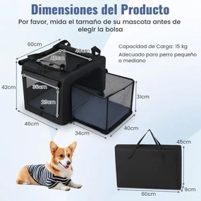 Saco de transporte dobrável e portátil Tamanho S - 80 x 65 x 42 cm para animais de estimação com 2 aberturas e janela Tapete macio Preto