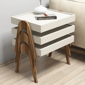 Mesas de Aninhamento Roma – Nogueira e Creme – 53,6 cm x 64 cm x 40 cm