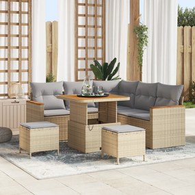 Conjunto de Sofá de Jardim de 8 Peças com Almofadas Bege Poliéster Acácia