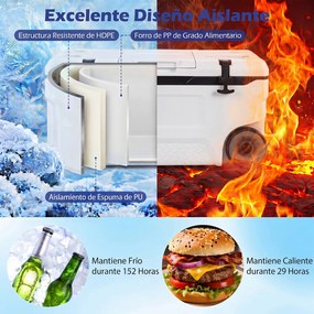 Geleira Portátil com Rodas, 82,5 x 43 x 41,5 cm, Capacidade de 70 L, Branco