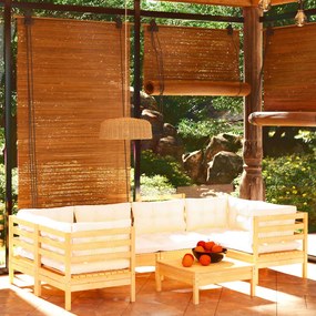 vidaXL 7 pcs conjunto lounge de jardim c/ almofadões cor creme pinho
