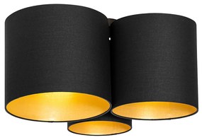 Candeeiro de teto preto com interior dourado 3 luzes - Multidrum Moderno