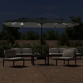 Guarda-sol com cabeça dupla e luzes LED 449x245 cm antracite