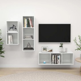 vidaXL 3 pcs conjunto móveis de TV derivados madeira branco brilhante