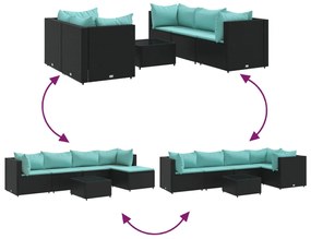 6 pcs conjunto lounge de jardim c/ almofadões vime PE preto