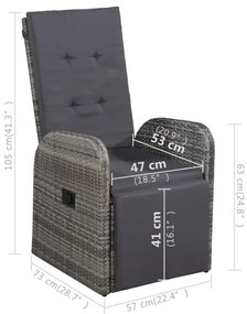 3 pcs conjunto de jantar para jardim cinzento