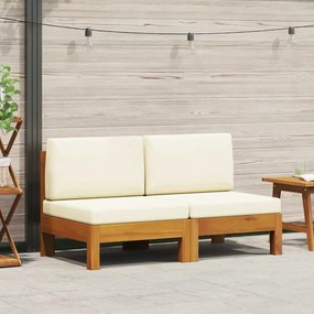 vidaXL Sofás de centro 2 pcs c/ almofadões branco nata acácia maciça