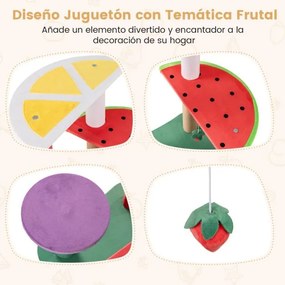 Arranhador para gatos de 69 cm Torre estética multinível de 4 níveis com plataformas desenhos de frutas com bolas penduradas Multicolorido