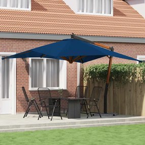 vidaXL Guarda-sol cantilever c/ poste de madeira 400x300 cm azul