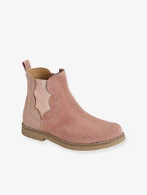 Agora -30%: Botas em pele, com fecho e elástico, para menina rosa medio liso com motivo