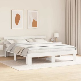 Estrado de Cama com Cabeceira Branca 200x200 cm Madeira Sólida Pinho