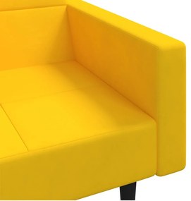 Sofá-cama 2 lugares com duas almofadas veludo amarelo