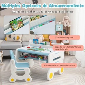 Conjunto de mesa e cadeira de desenho para crianças para actividades para crianças com canetas para aguarela Apagador quadro branco Azul