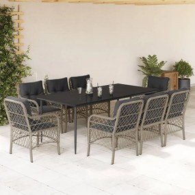 vidaXL 9 pcs conjunto de jantar p/ jardim c/ almofadões cinzento claro