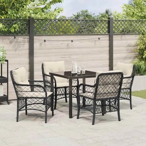 Conjunto de Jantar pra Jardim com 5 Peças e Almofadas de Rattan Sintét