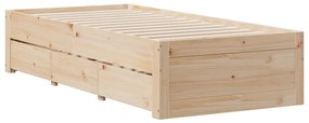 Cama sem colchão com gavetas 75x190 cm madeira de pinho maciça