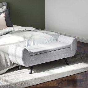 Banco com arrumação 132 x 42 x 50 cm de 53,8 L, com assento estofado em linho e braços, para sala de estar, quarto, hall de entrada, cinzento