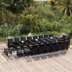 vidaXL 21 pcs conjunto jantar p/ jardim c/ almofadões vime PE preto