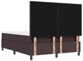 Cama Box Spring com Colchão &amp; Banco Marrom Escuro 140x200 cm Tecido
