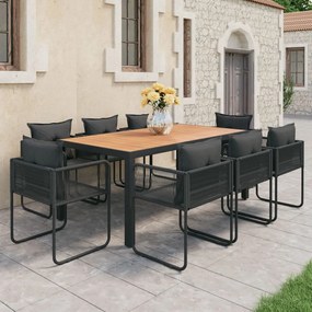 9 pcs conjunto de jantar p/ jardim vime de PVC preto e castanho