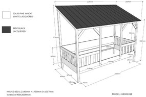 Cama para Crianças Casa HOUSEBED 03 TELHADO BRANCO - BRANCA