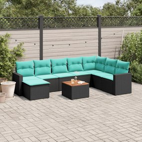 vidaXL 9 pcs conjunto de sofás p/ jardim c/ almofadões vime PE preto