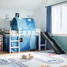 vidaXL Cama alta para criança com túnel 90x200 cm pinho maciço azul