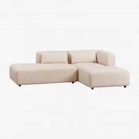Sofá Modular De Canto Em 2 Peças Com Chaise Longue À Esquerda E Puff Fogler Tecido Pele De Borrego Bege Creme - Sklum