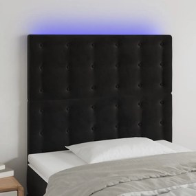 Cabeceira de cama c/ LED veludo 90x5x118/128cm preto