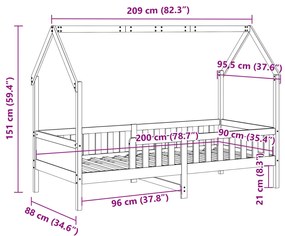 Estrutura de cama infantil formato casa 90x200 cm pinho maciço